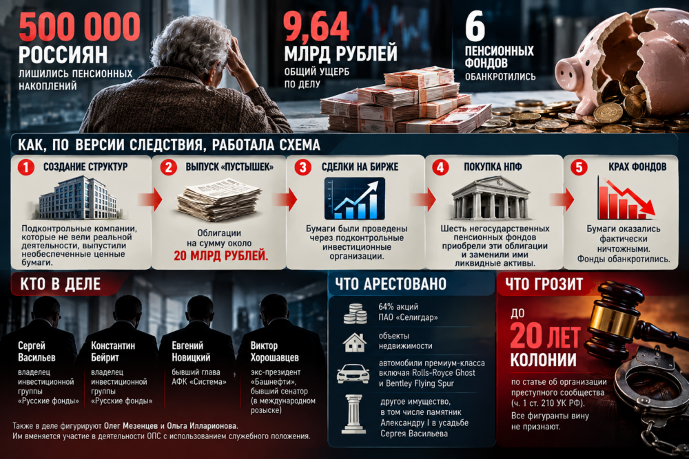Схема вывода пенсионных средств из НПФ, ущерб 9,64 млрд рублей и последствия для 500 тысяч россиян