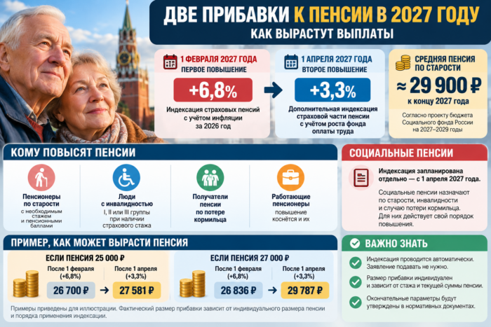Двойная индексация пенсий в 2027 году: сроки повышения, проценты прибавки и расчёт выплат для пенсионеров