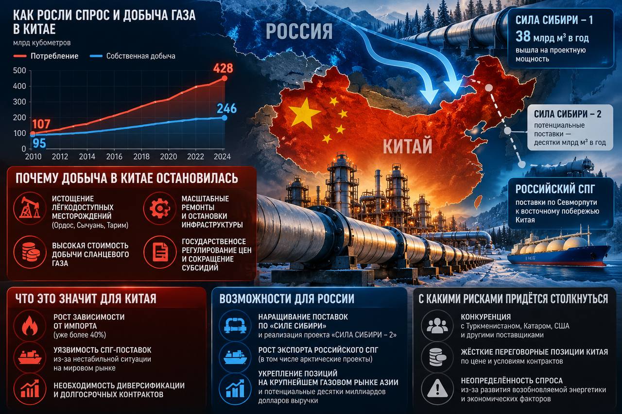 Добыча и потребление газа в Китае, перспективы российских поставок по «Силе Сибири» и экспорта СПГ